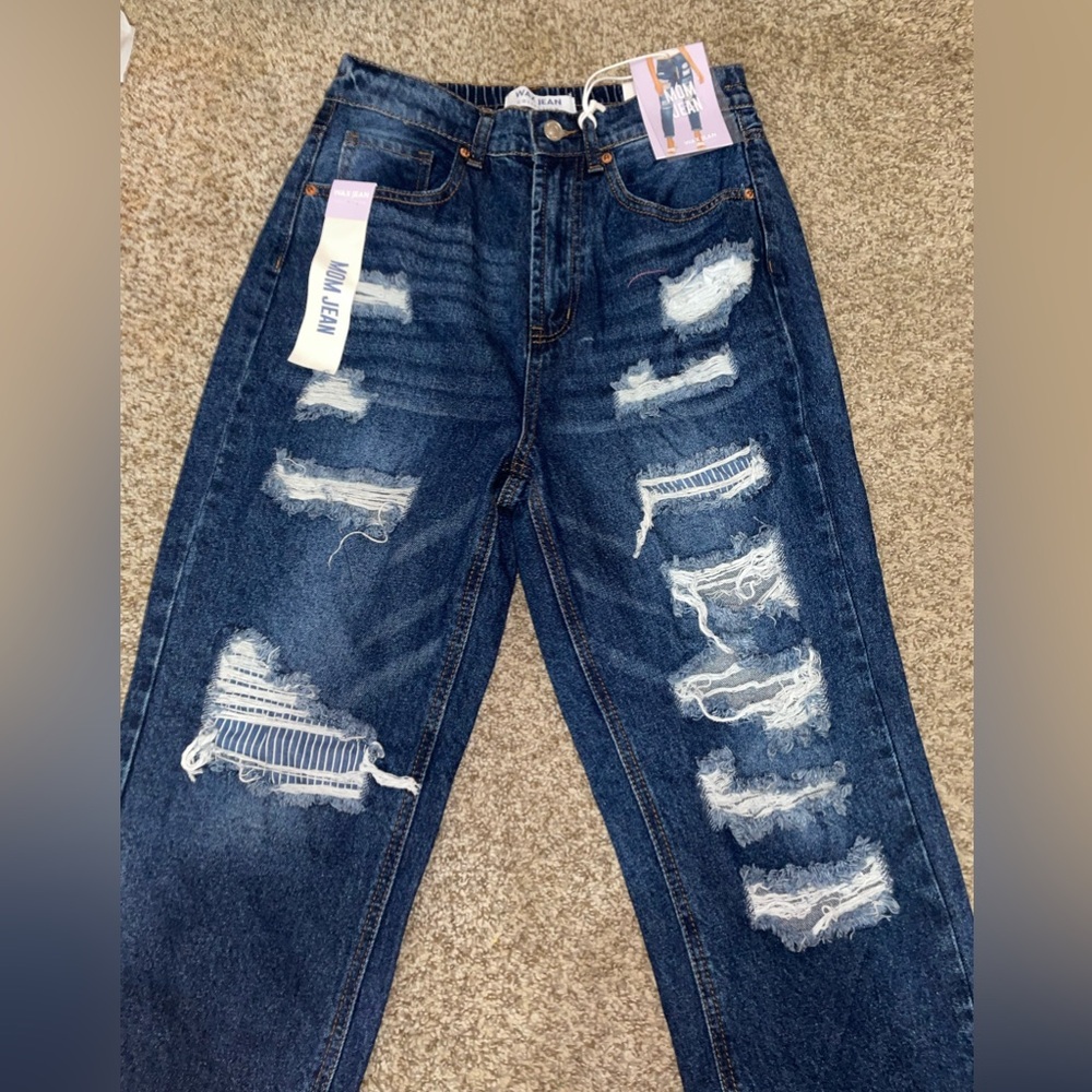 Wax Jean Dark Blue Distressed Boyfriend Jeans
